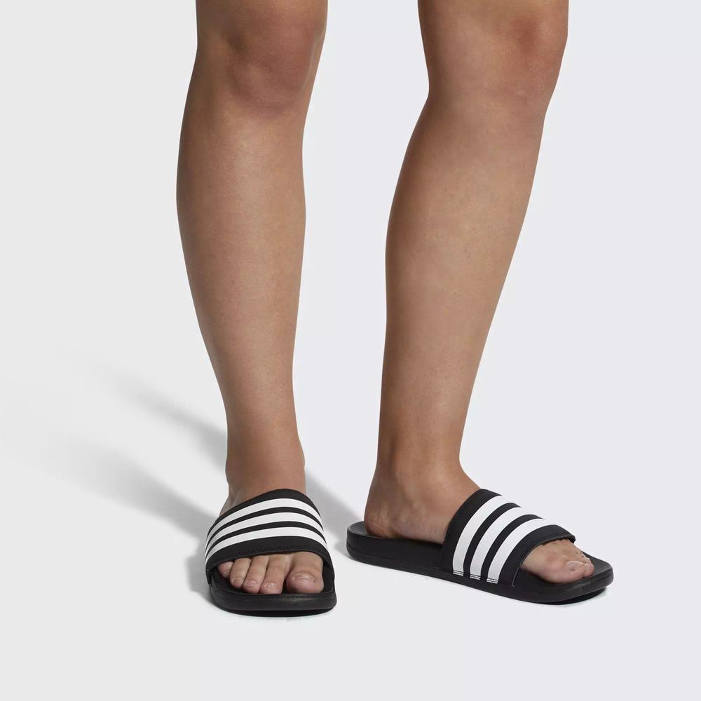 Adidas Adilette Cloudfoam Plus Stripes Sandalias Negros Para Mujer (MX-74309)